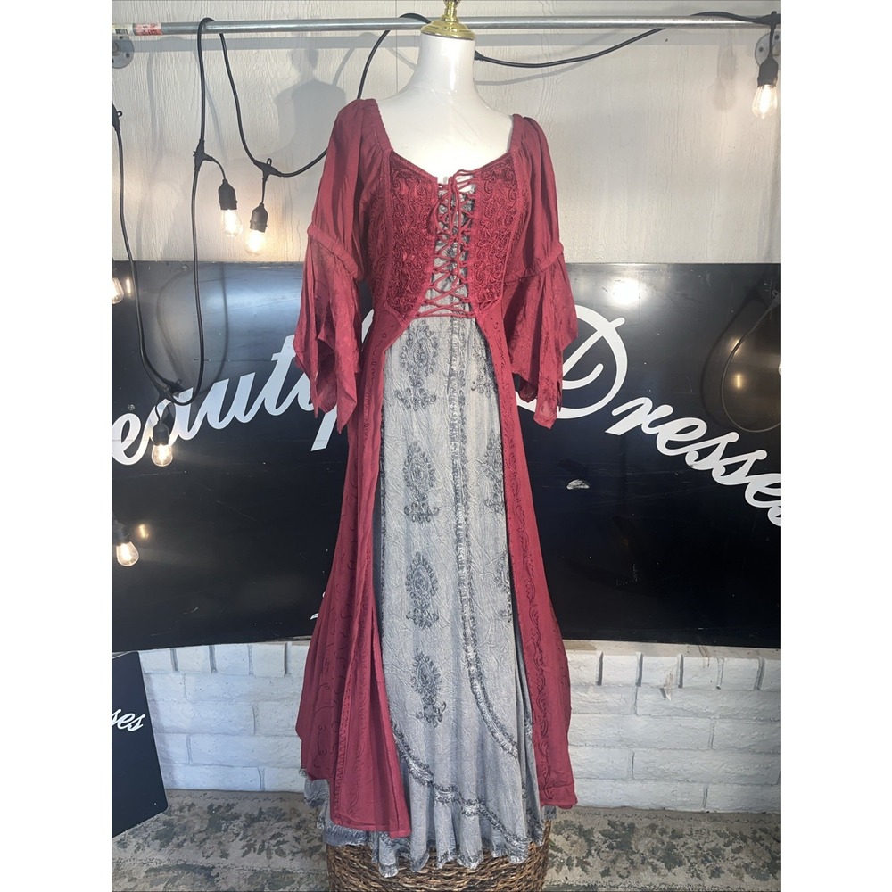 Burgundy Festival Fairy Ren Corset Handmade Jacket Lace up Fairycore Size 1X/2X - Picture 2 of 12